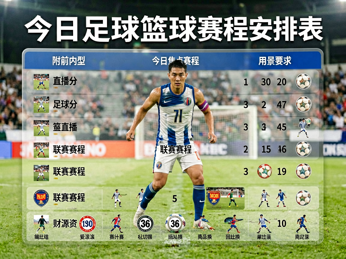 今日足球篮球赛程安排表，展示 upcoming matches